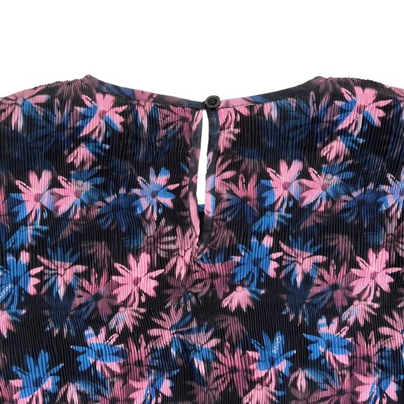 Ganni Floral Pleated Georgette Smock Blouse Purple Size FR 40 US 8-10 M Coquette - Picture 7 of 13